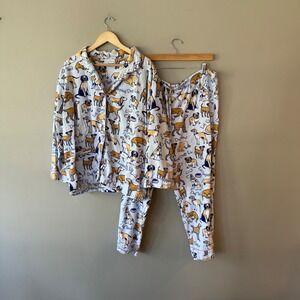 PajamaGram Dog Tired Set Button Front Long Sleeve Top Pants Flannel Pajamas 2X
